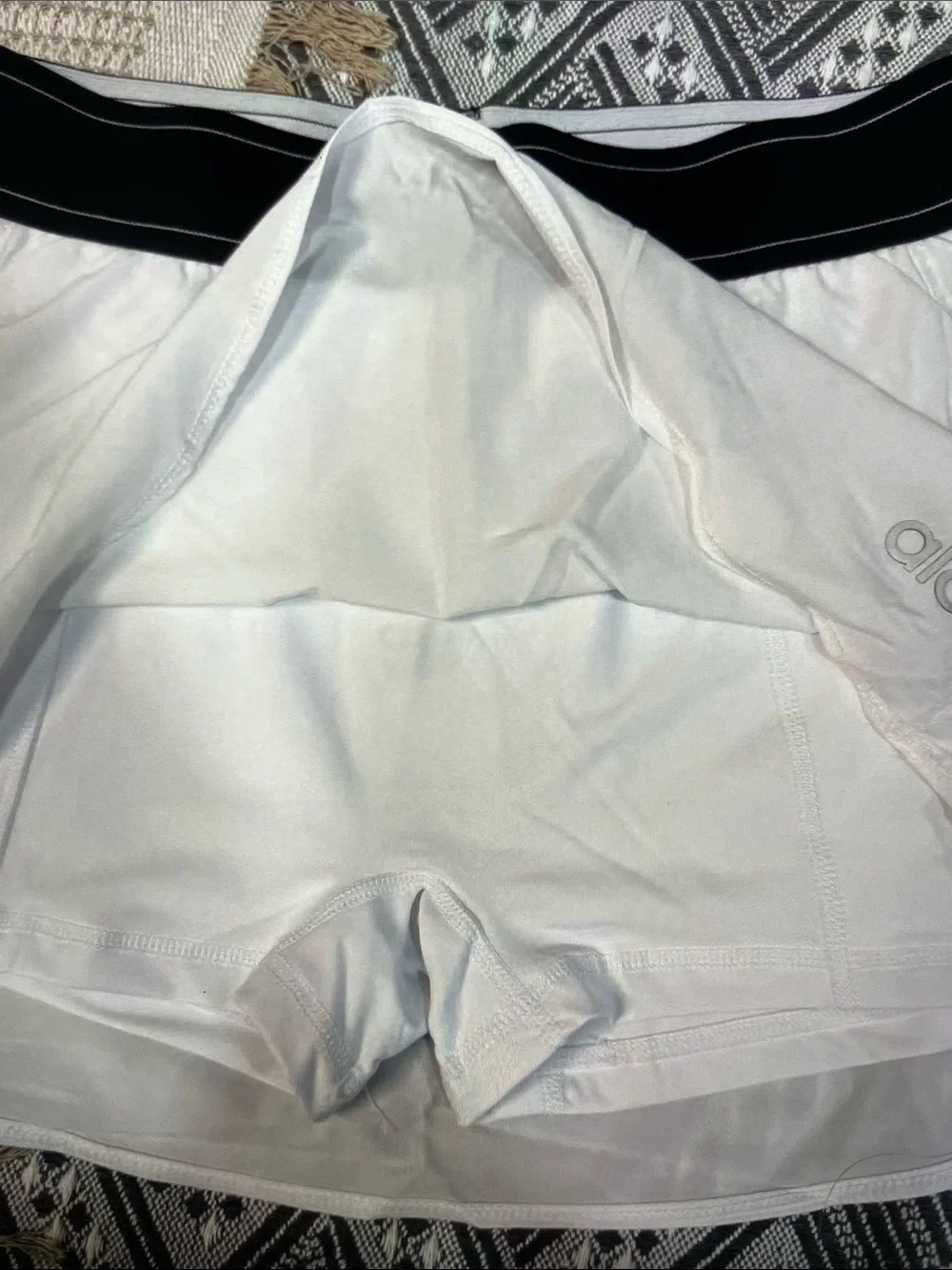 ALO Yoga White Mini Skirt with Black Waistband